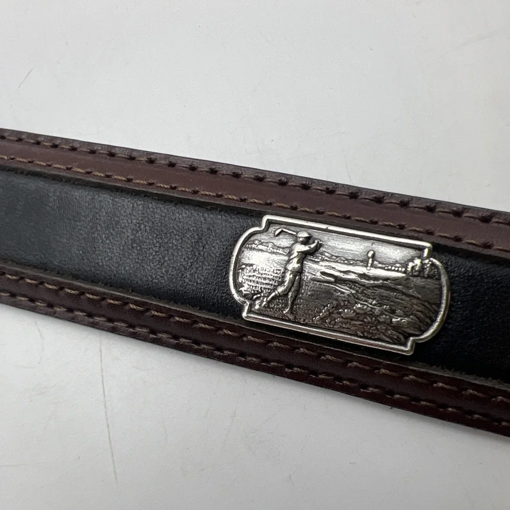 VTG Onyx by Brighton Men's Leather Golf Belt 2 Tone Brown Black Silver Concho 40